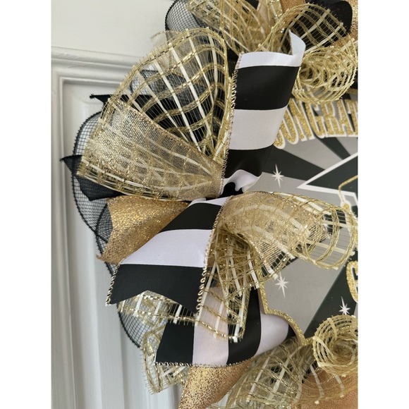 Congratulations Graduate Ribbon & Deco Mesh Wreath Door Hanger, Graduation Gift - Picture 3 of 7